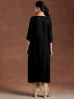 Black Woven Design Rayon Straight Kurta - Image 5