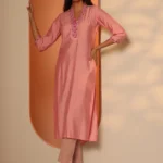 Peach Embroidered Silk Blend Straight Kurta