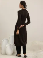 Black Embroidered Wool Straight Kurta - Image 2