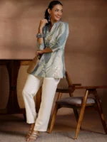 Off White Printed Cotton Blend Straight Kurtis - Image 5