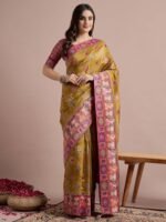 Mustard Woven Viscose Saree with Unstitched Blouse