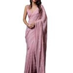 Women's Silk Sequins Embroidery Stripted Saree with Blouse Piece