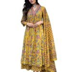 Women's Rayon Blend Anarkali Printed Kurta with Palazzo & Dupatta