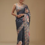 Grey Printed Tissue Saree