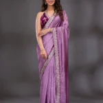 Lavender Threadwork Raw Silk Saree